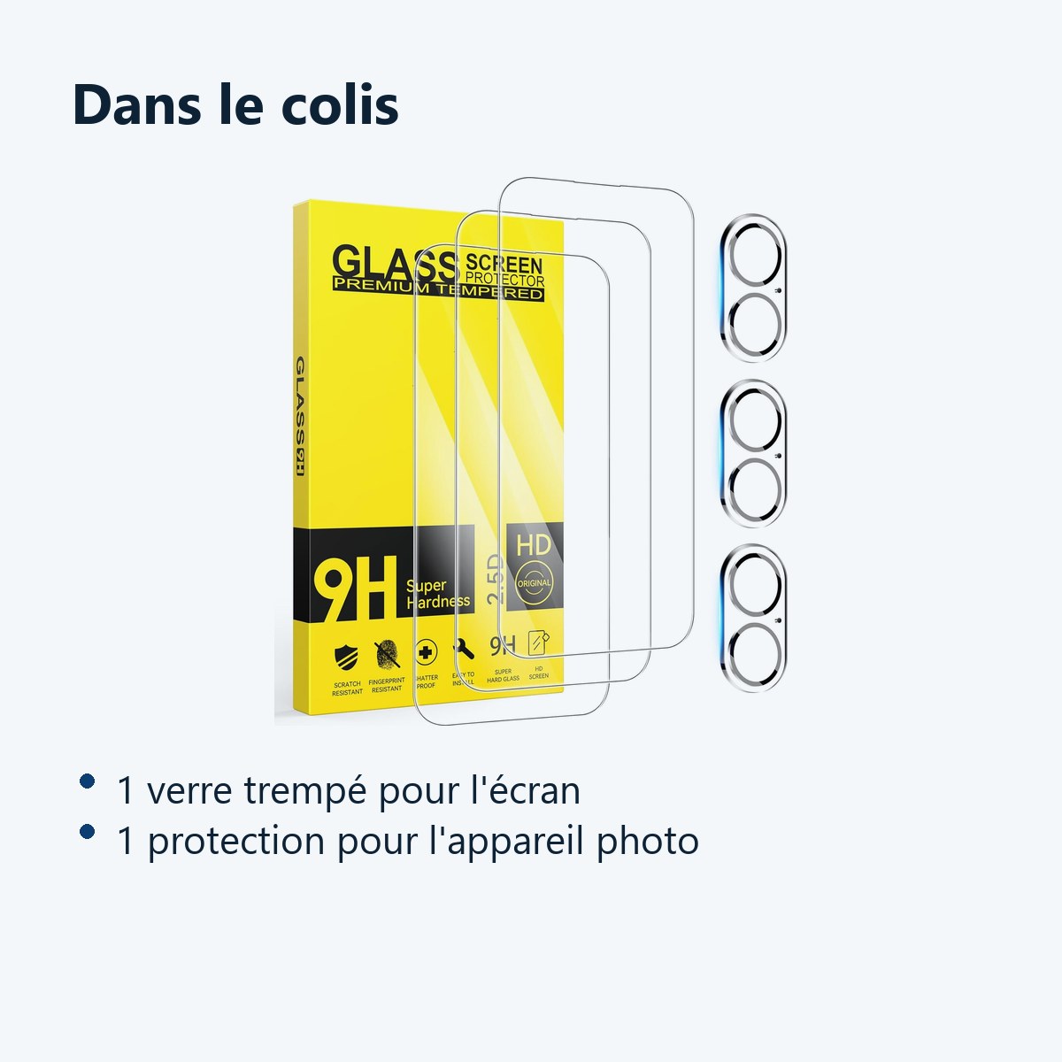 Contenu du colis – Verre Trempe et Protection Camera Arriere Transparent x3 Pour iPhone 17
