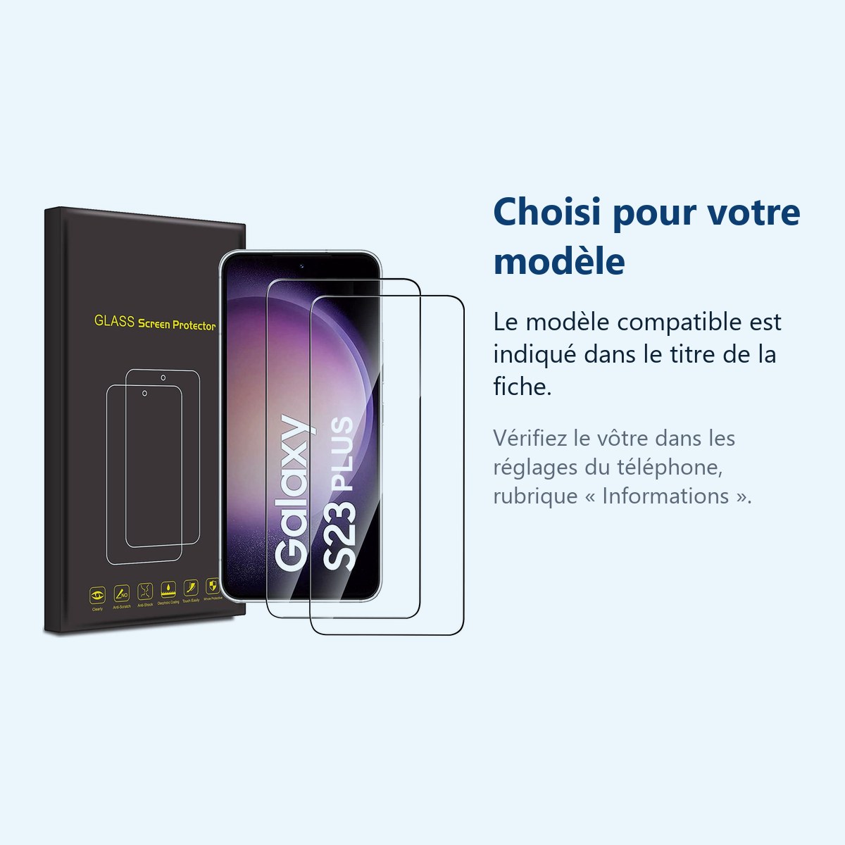 Accessoire ajusté au modèle exact – Verres Trempes X2 Pour Samsung Galaxy S23 Plus 5G