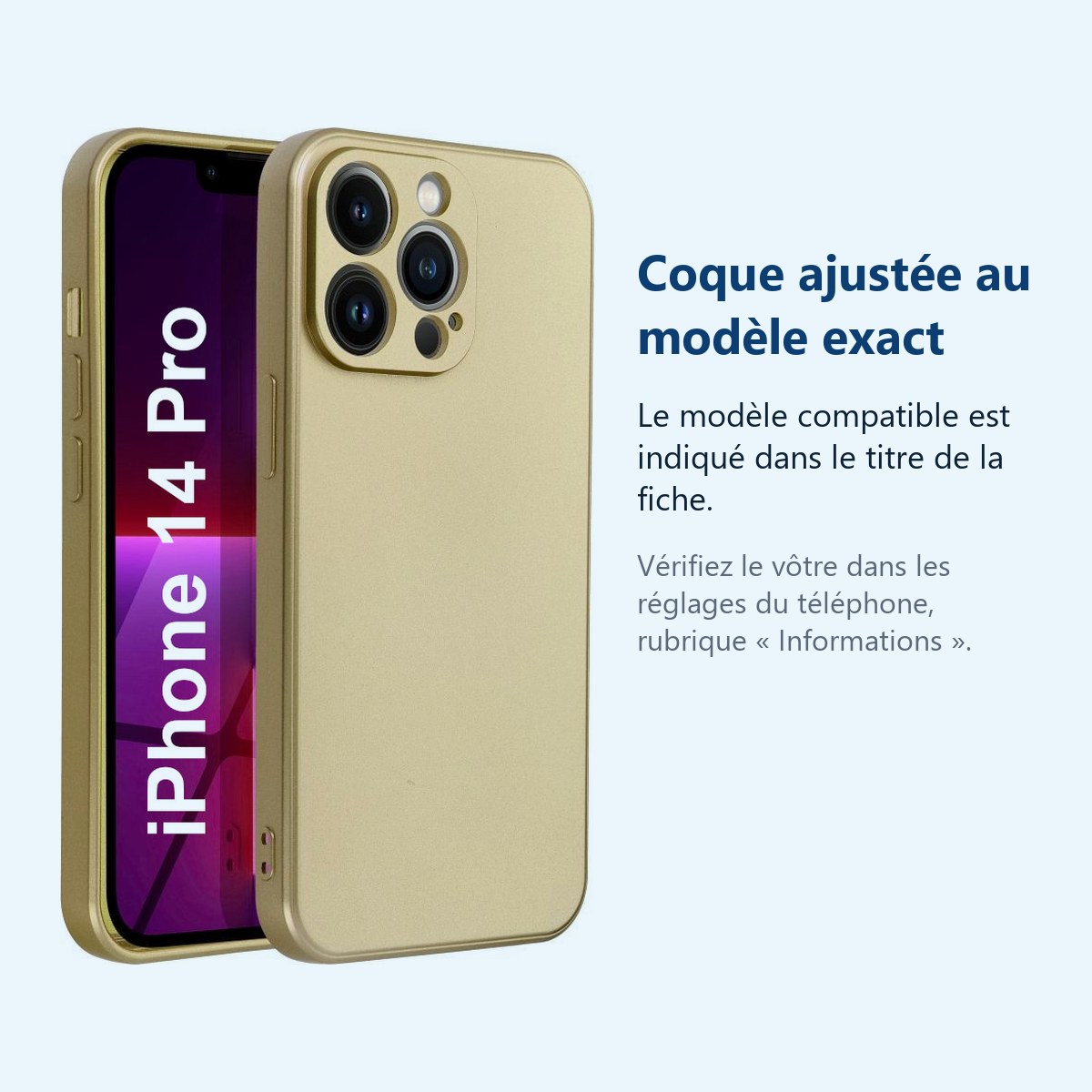 Accessoire ajusté au modèle exact – Coque Metal couleur Or Pour iPhone 14 Pro