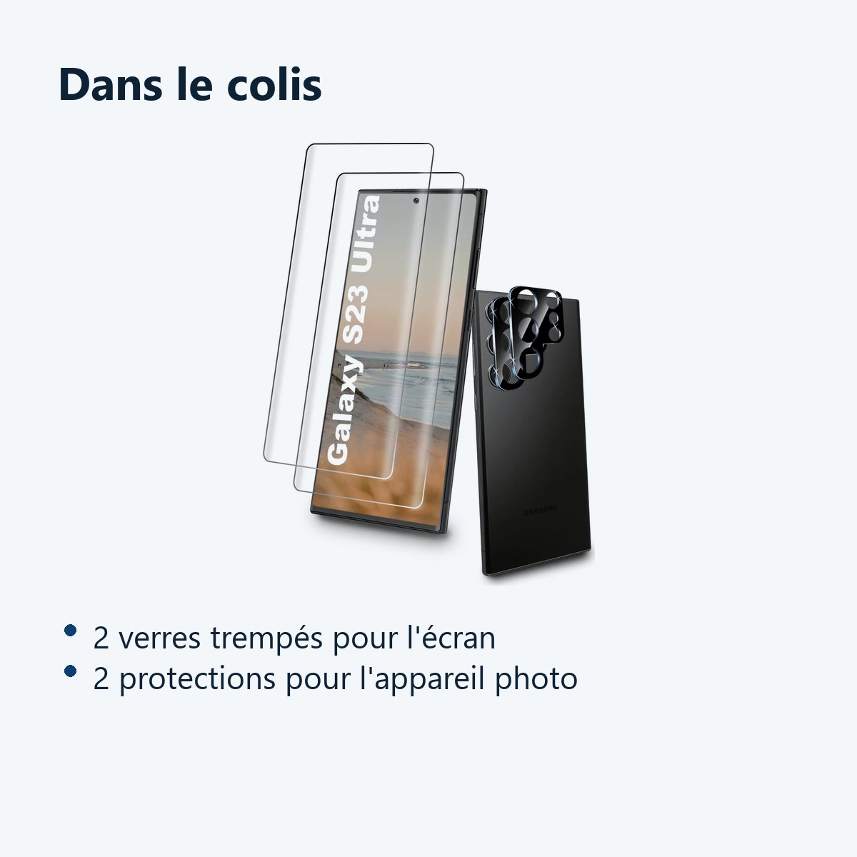 Contenu du colis – Verres Trempes et Protections Camera Arriere X2 Pour Samsung Galaxy S23 Ultra