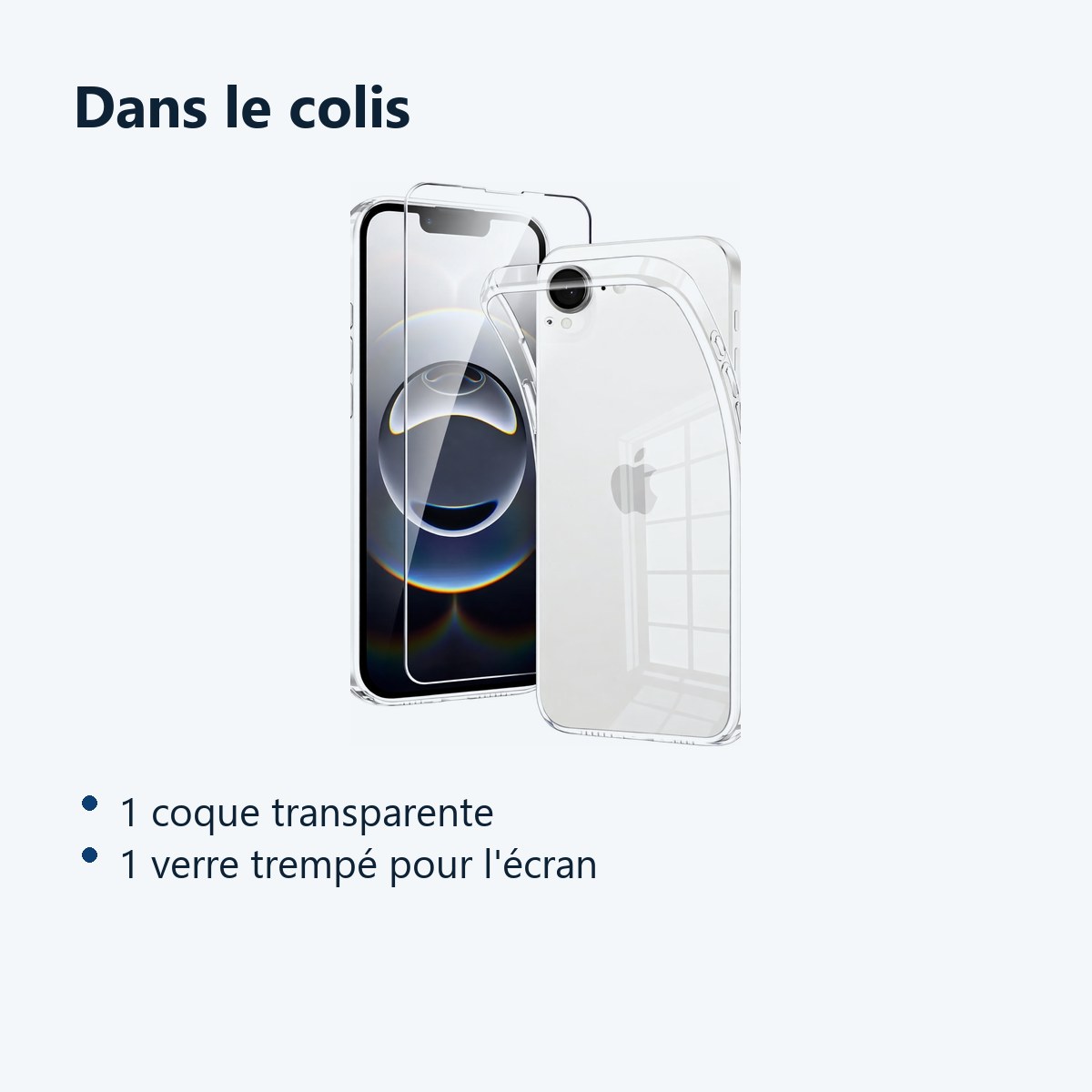 Contenu du colis – Coque Silicone Transparente + Verre Trempe Pour iPhone 17e