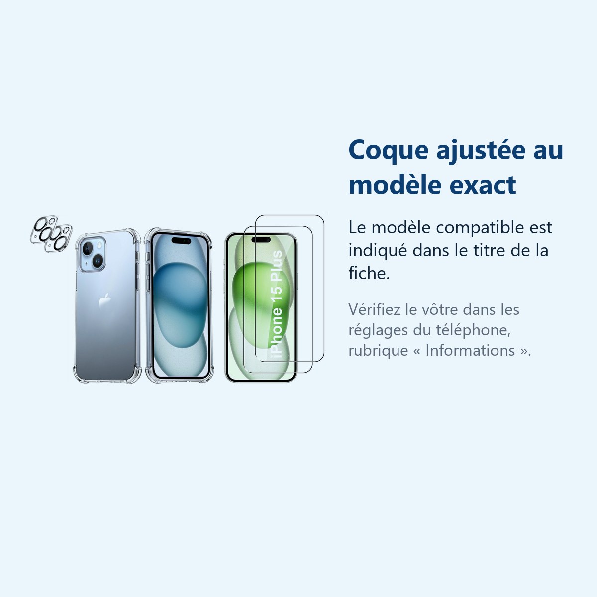 Accessoire ajusté au modèle exact – Coque Silicone Transparente Angles Renforces + Verres Trempes et Protections Camera Arrie