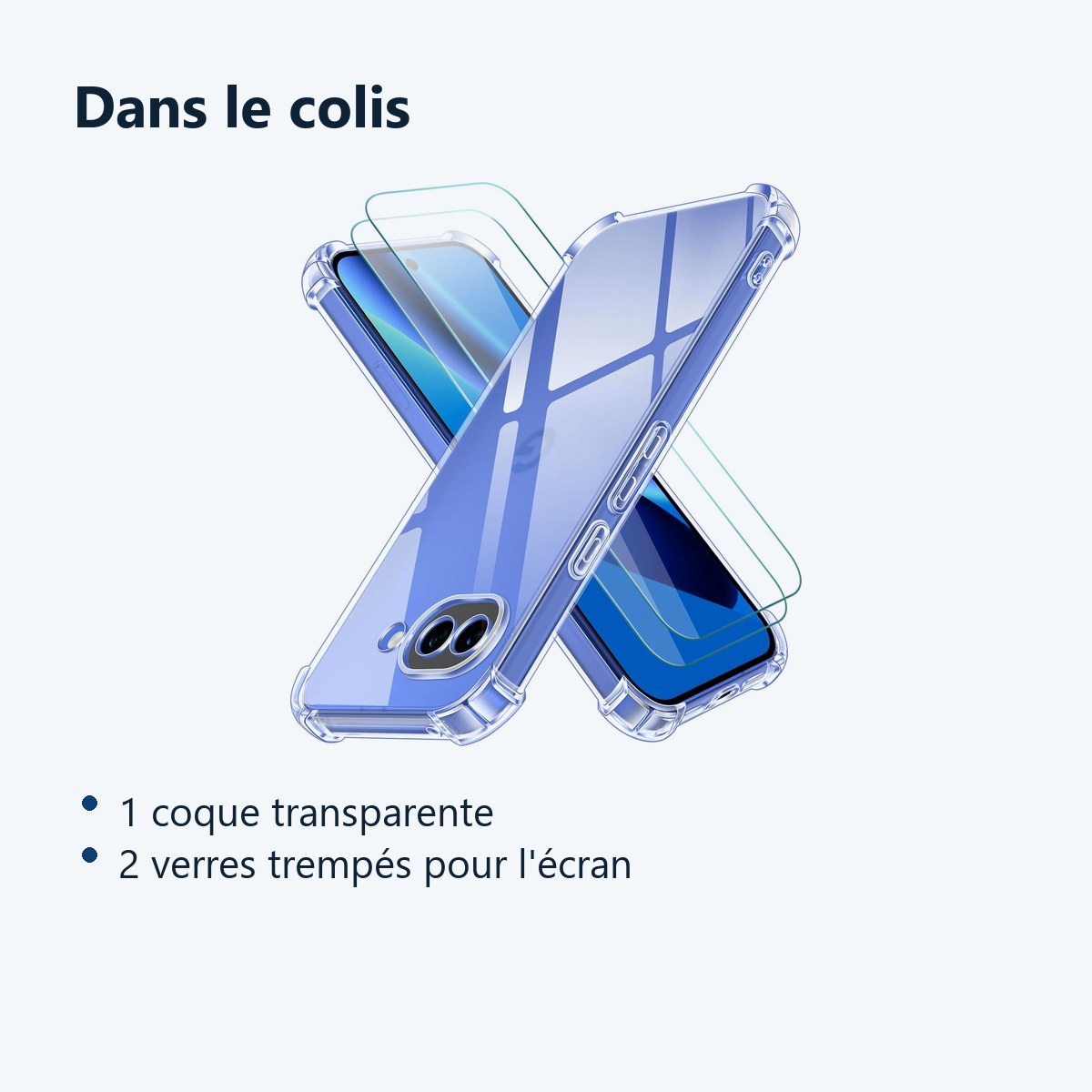 Contenu du colis – Coque Pour Google Pixel 10a Silicone Transparente Angles Renforces + 2 Verres Trempes