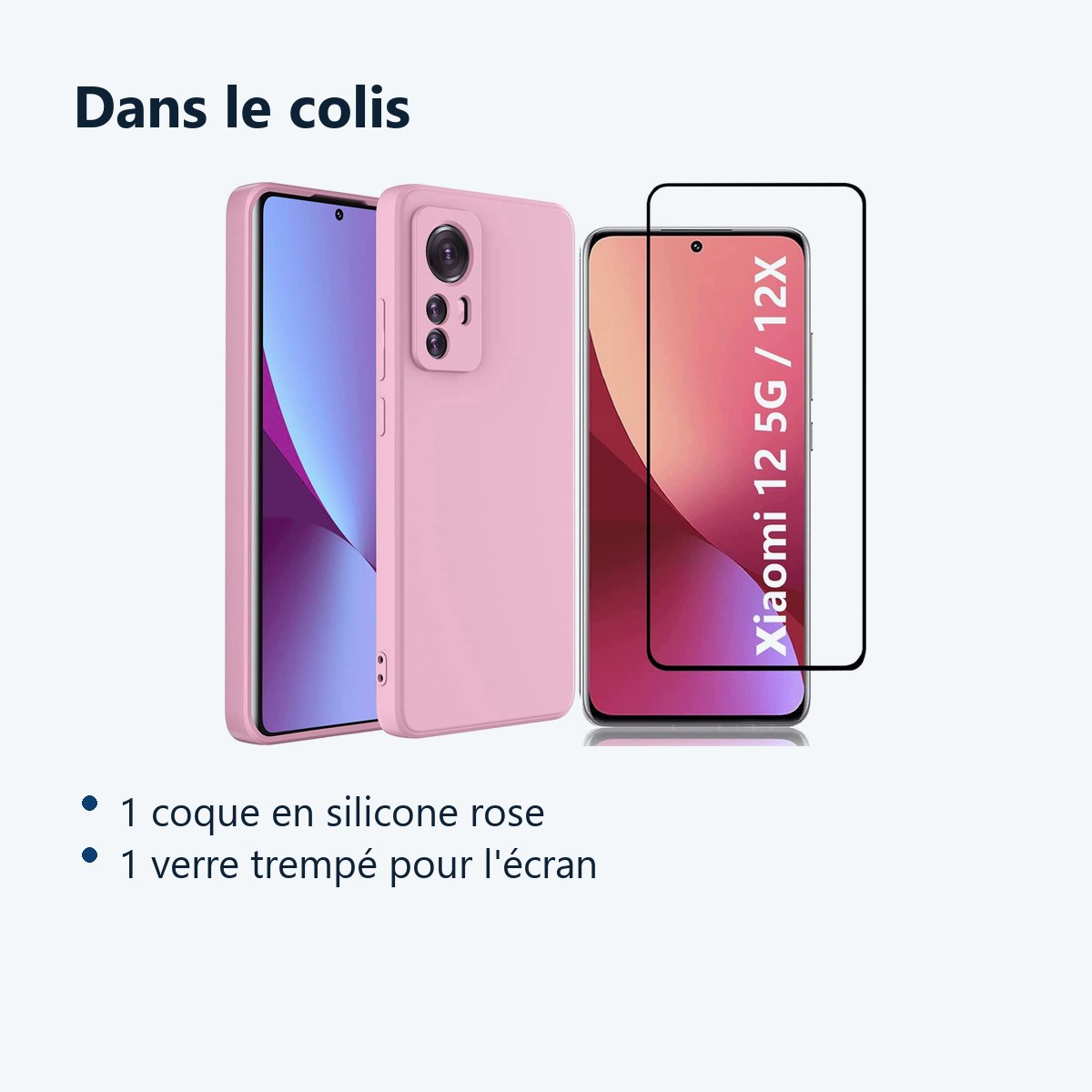 Contenu du colis – Coque Silicone Rose + Verre Trempe Pour Xiaomi 12 / 12x