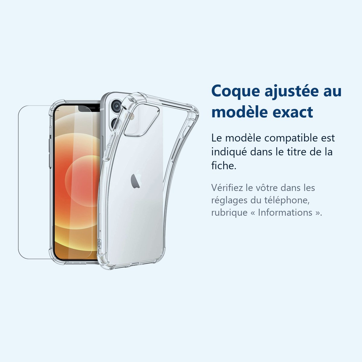 Accessoire ajusté au modèle exact – Coque Silicone Transparente Angles Renforces + Verre Trempe Pour iPhone 13 Mini