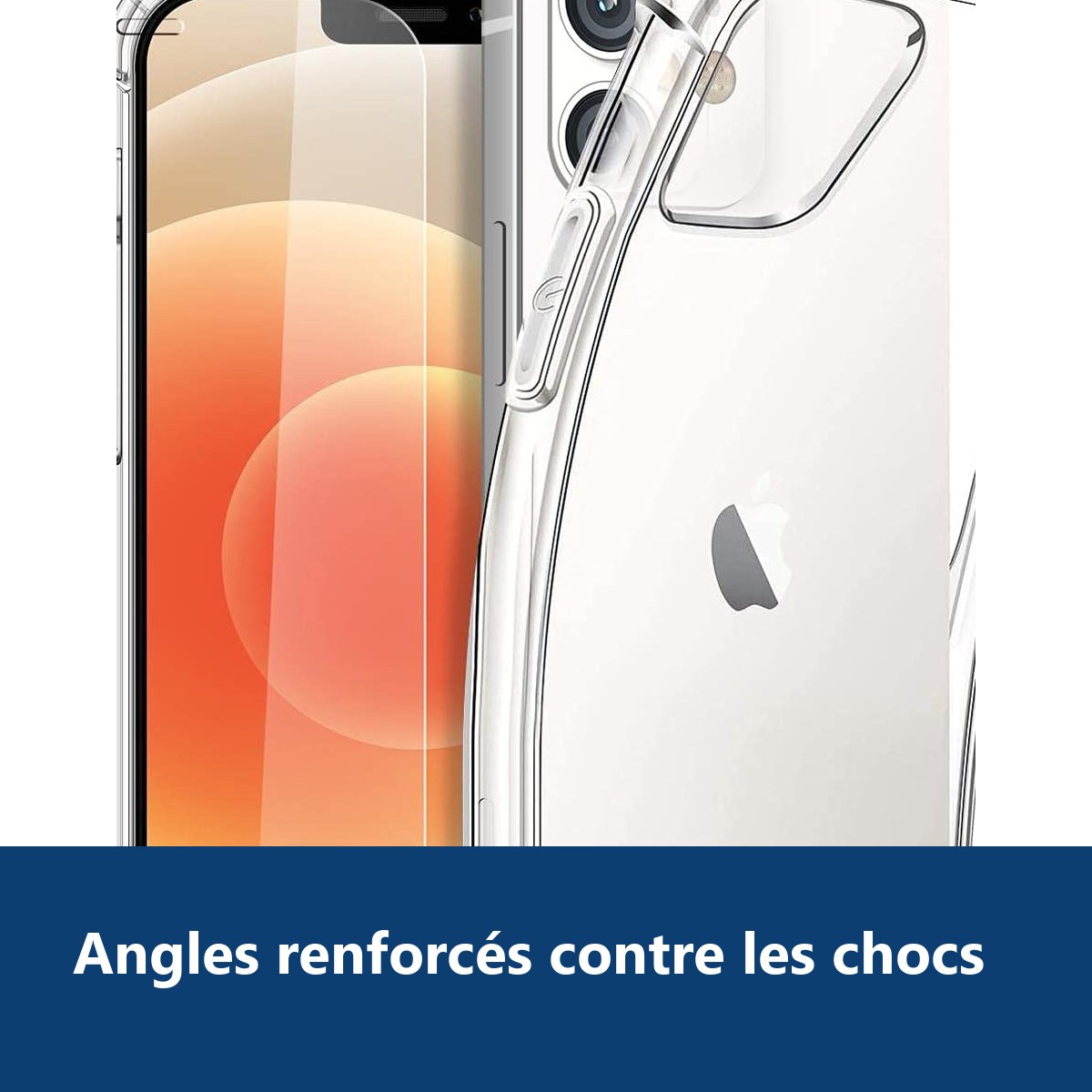Vue de détail – Coque Silicone Transparente Angles Renforces + Verre Trempe Pour iPhone 13 Mini