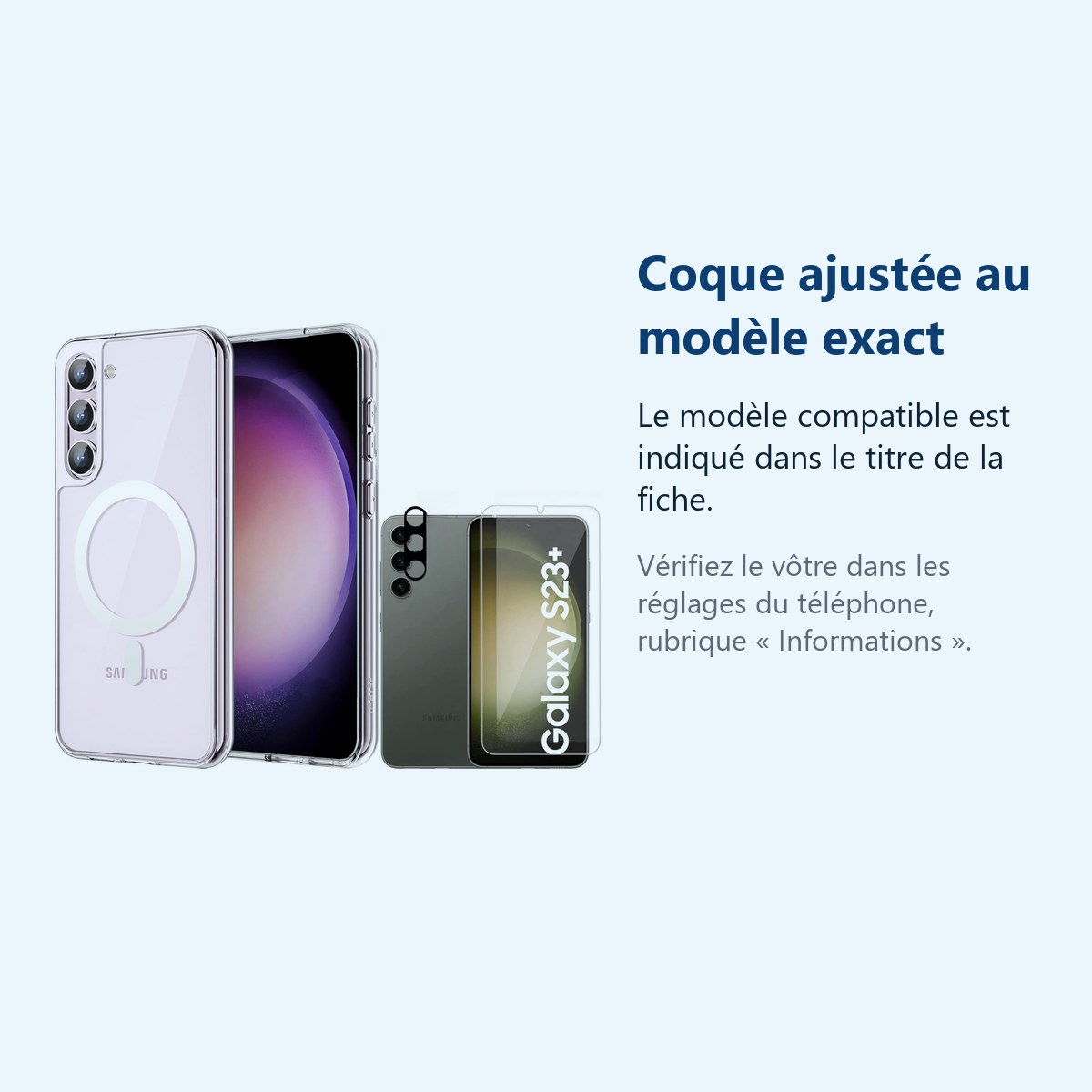 Accessoire ajusté au modèle exact – Coque Silicone Transparente Compatible Magsafe + Verre Trempes et Protection Camera Arrie