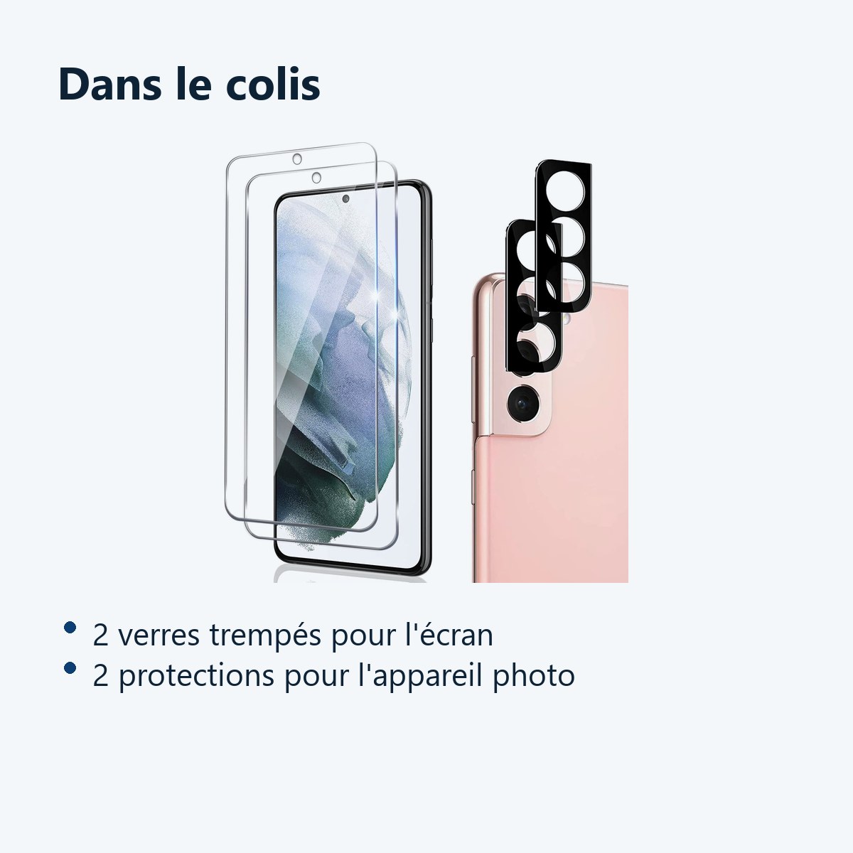Contenu du colis – Verres Trempes et Protections Camera Arriere X2 Pour Samsung Galaxy S21