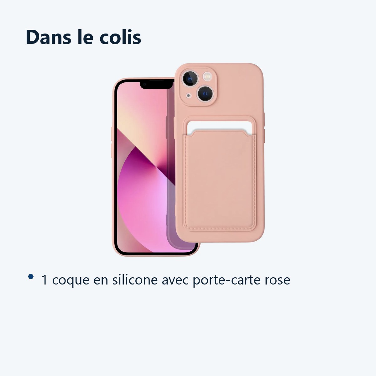 Contenu du colis – Coque Silicone avec Porte Carte Rose Pour iPhone 13