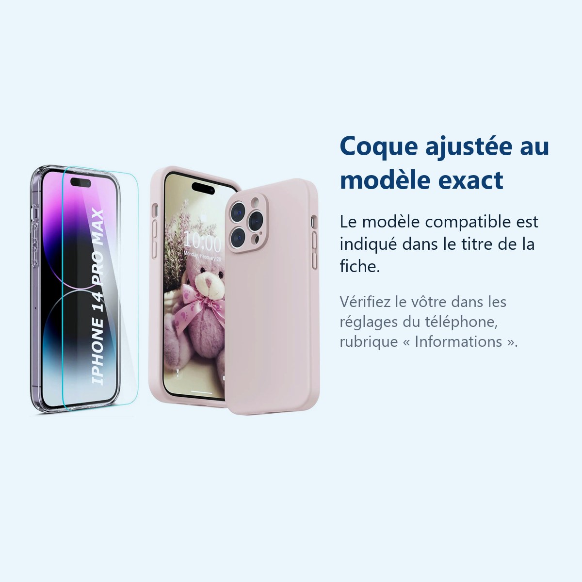 Accessoire ajusté au modèle exact – Coque Silicone Couleur Rose + Verre Trempe Pour iPhone 14 Pro Max