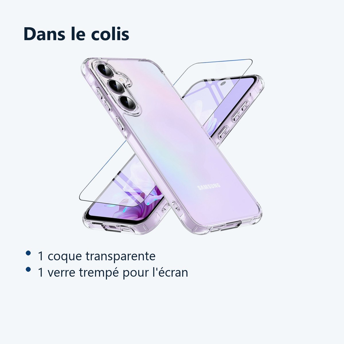 Contenu du colis – Coque Silicone Transparente + Verre Trempe Pour Samsung Galaxy A55 5G
