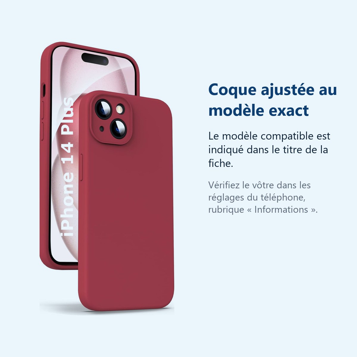 Accessoire ajusté au modèle exact – Coque Silicone Rouge Pour iPhone 14 Plus