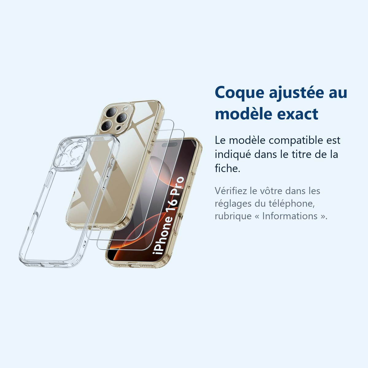 Accessoire ajusté au modèle exact – Coque Silicone Transparente + 2 Verres Trempes Pour iPhone 16 Pro