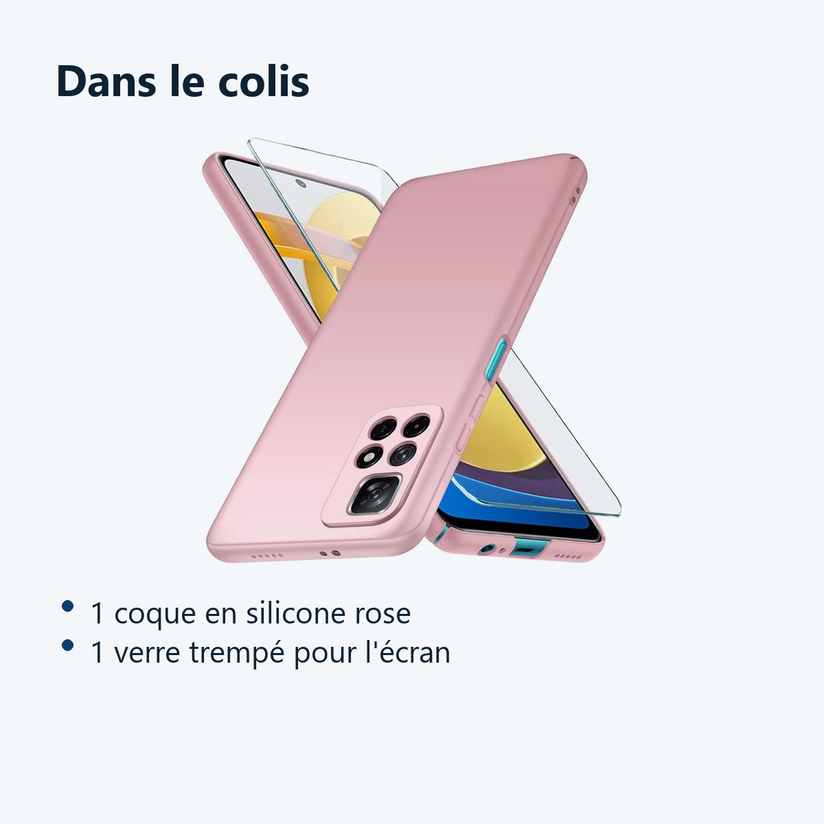Contenu du colis – Coque Silicone Rose + Verre Trempe Pour Poco M4 Pro 5G
