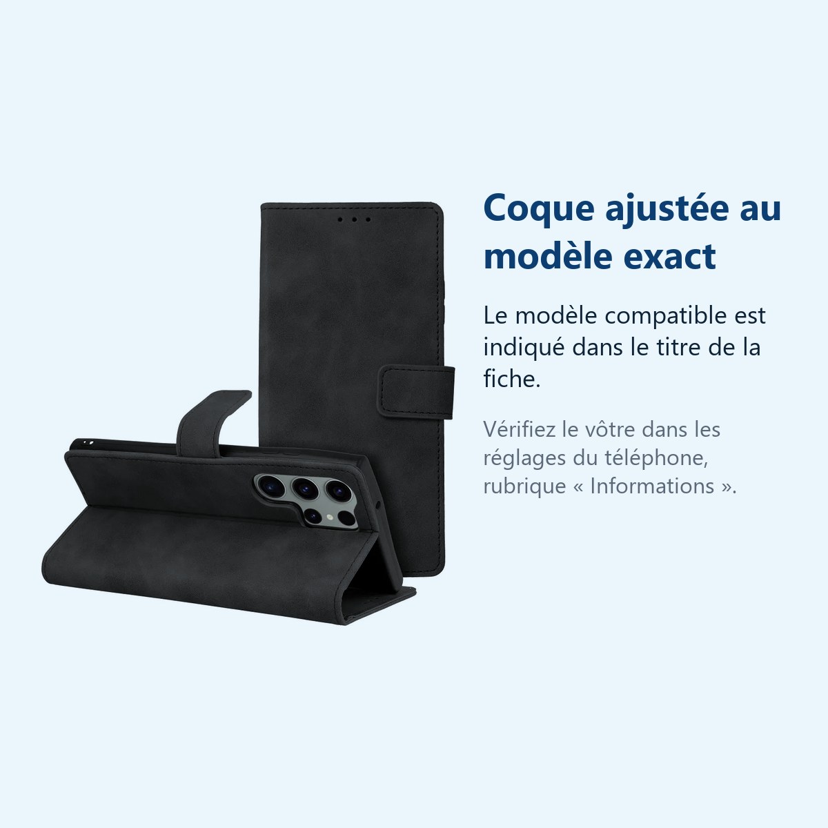 Accessoire ajusté au modèle exact – Etui Portefeuille a Rabat Couleur Noir Pour Samsung Galaxy S23 Ultra 5G