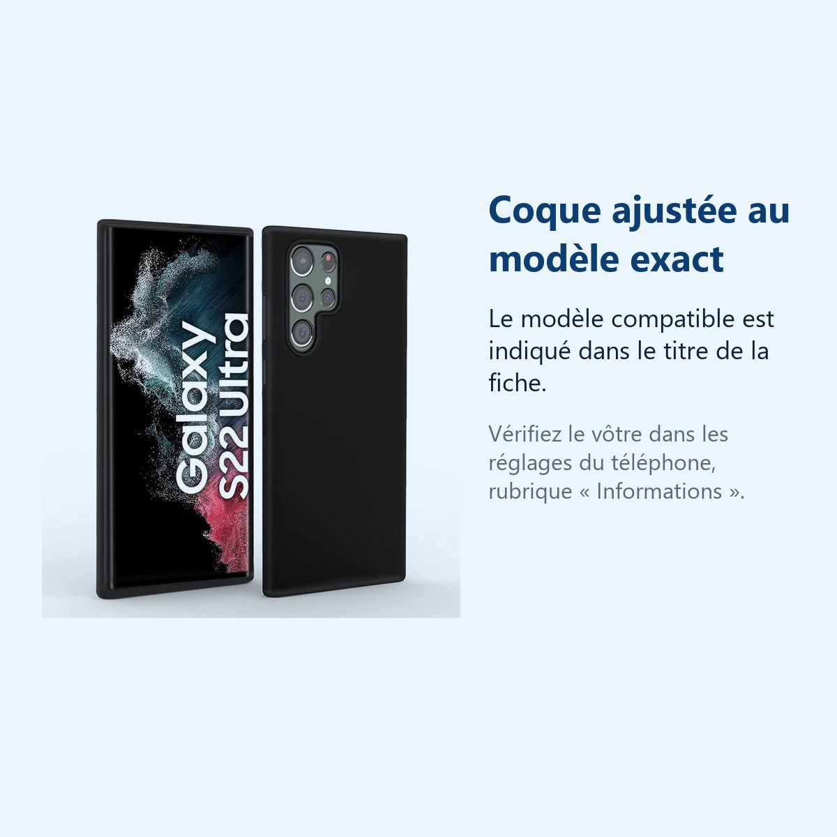 Accessoire ajusté au modèle exact – Coque Silicone Noir pour Samsung Galaxy S22 Ultra –