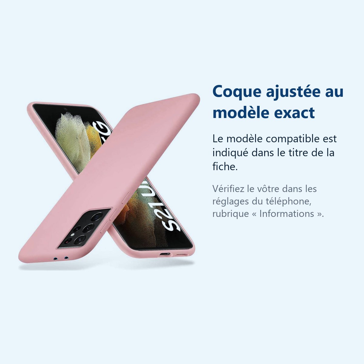 Accessoire ajusté au modèle exact – Coque Silicone Rose + 2 Verres Trempes Pour Samsung Galaxy S21 Ultra 5G
