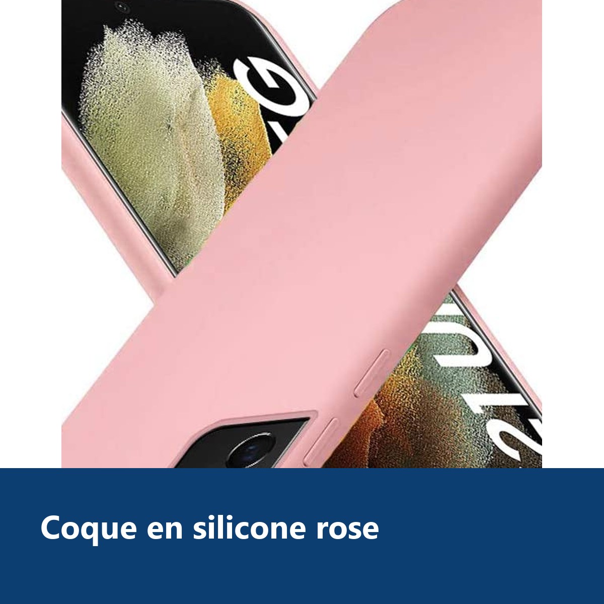 Vue de détail – Coque Silicone Rose + 2 Verres Trempes Pour Samsung Galaxy S21 Ultra 5G