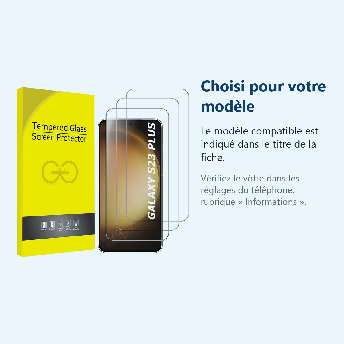 Accessoire ajusté au modèle exact – Verres Trempes X3 Pour Samsung Galaxy S23 Plus 5G