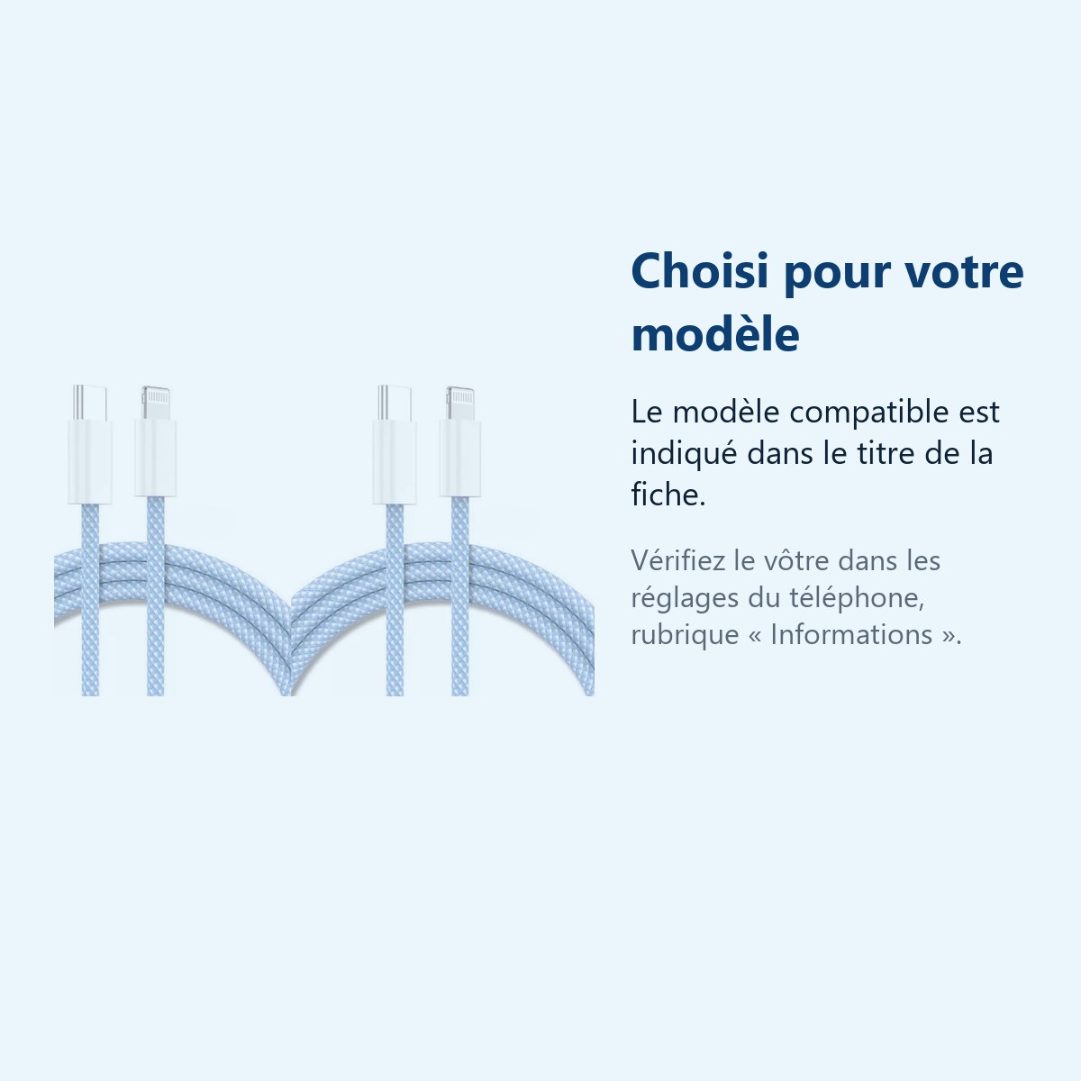 Accessoire ajusté au modèle exact – Cables X2 Type-C Charge Rapide Nylon Renforce Bleu 2M Pour iPhone 8 / X / XR / 11 / 12 /