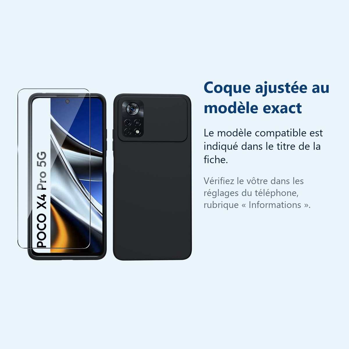 Accessoire ajusté au modèle exact – Coque Silicone Noir + Verre Trempe Pour Poco X4 Pro 5G