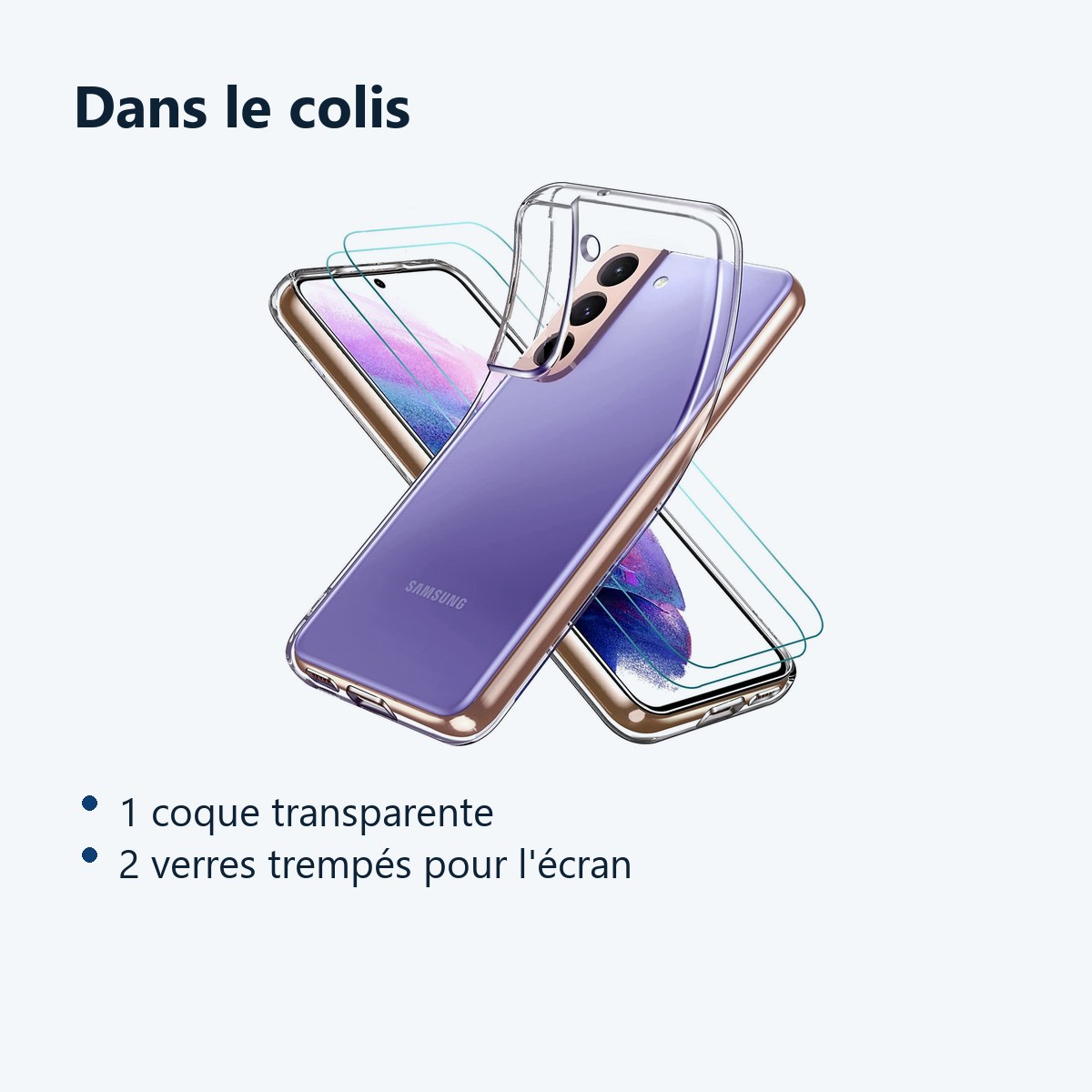 Contenu du colis – Coque Silicone Transparente + 2 Verres Trempes Pour Samsung Galaxy S22 Plus 5G
