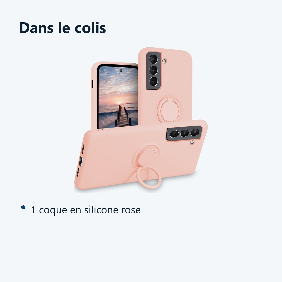 Contenu du colis – Coque Silicone Pour Samsung S22 5G Couleur Rose Avec Anneau Support