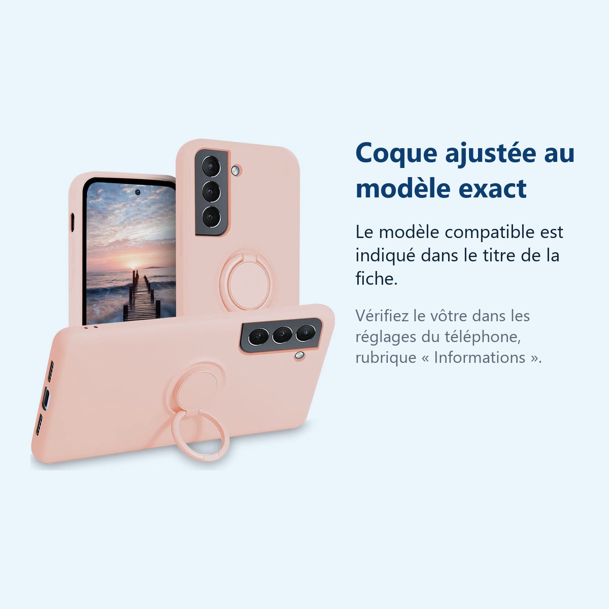 Accessoire ajusté au modèle exact – Coque Silicone Pour Samsung S22 5G Couleur Rose Avec Anneau Support