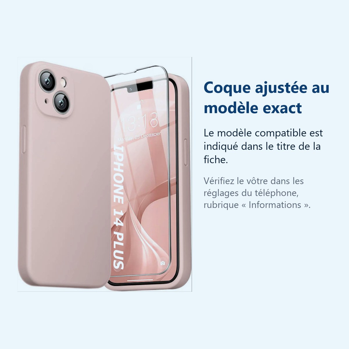Accessoire ajusté au modèle exact – Coque Silicone Couleur Rose + Verre Trempe Pour iPhone 14 Plus