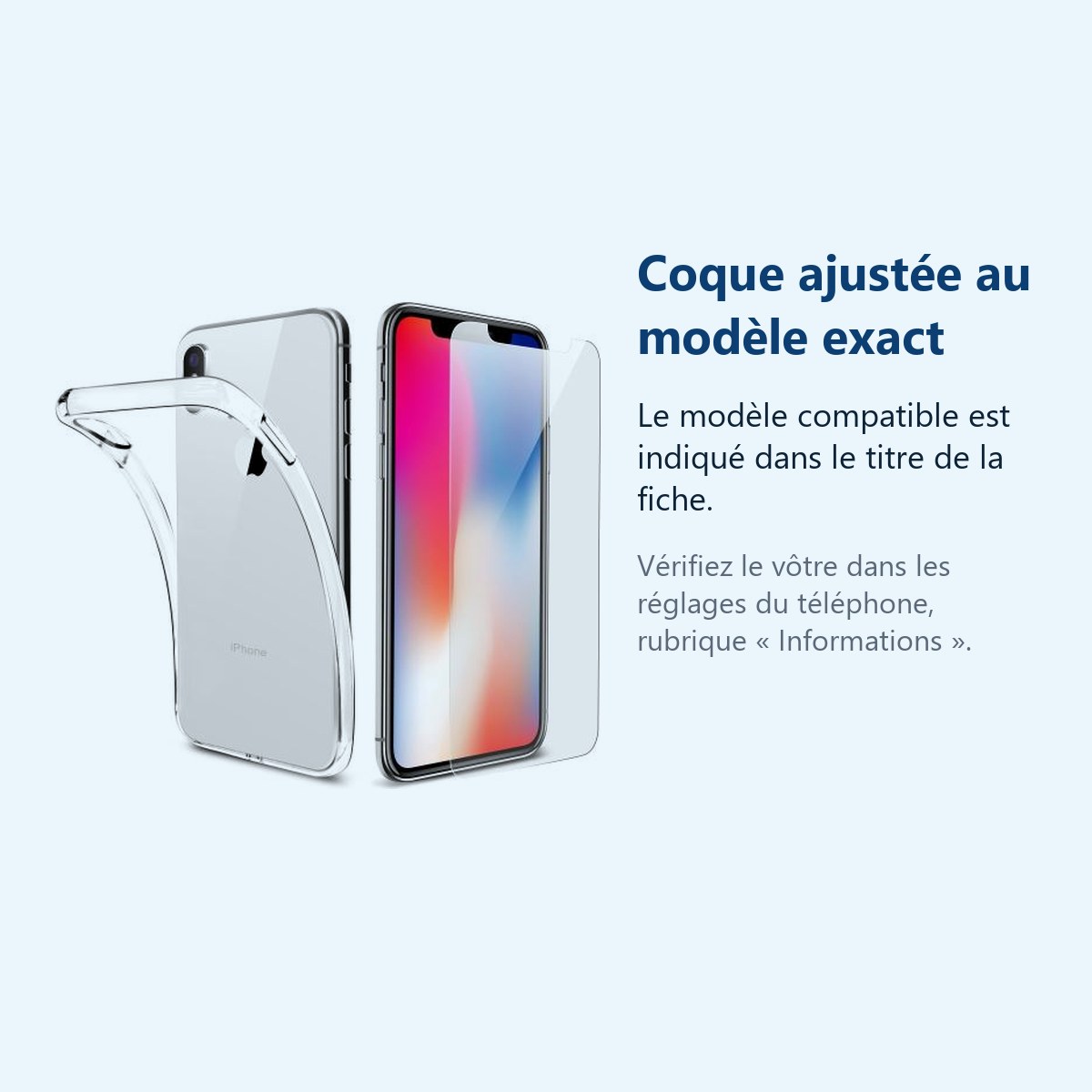 Accessoire ajusté au modèle exact – Coque Silicone transparente + Verre Trempe pour iPhone X/Xs