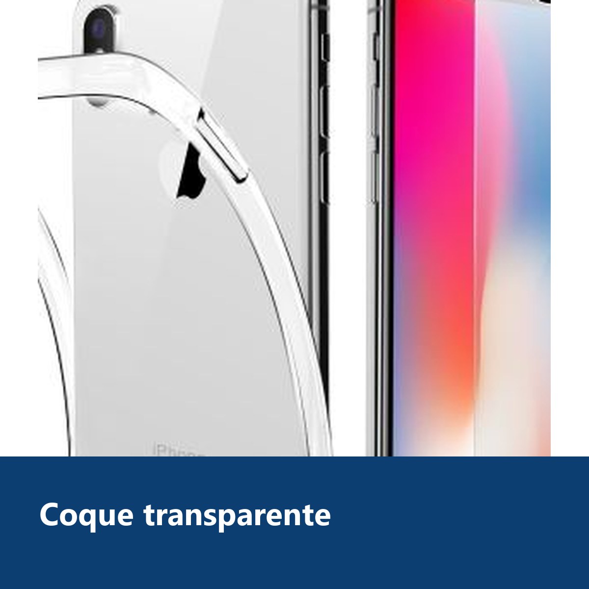 Vue de détail – Coque Silicone transparente + Verre Trempe pour iPhone X/Xs
