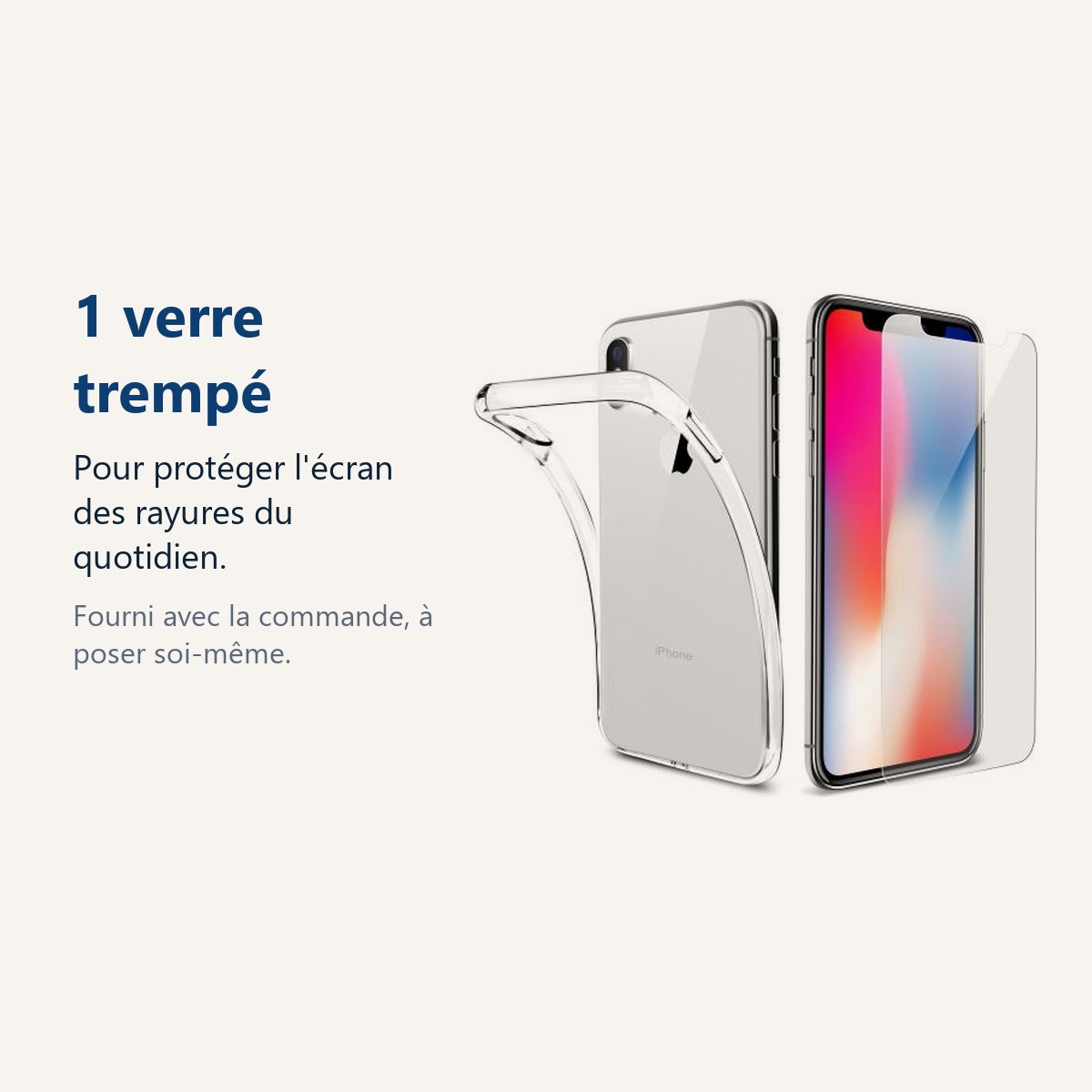 Verre trempé pour protéger lécran – Coque Silicone transparente + Verre Trempe pour iPhone X/Xs