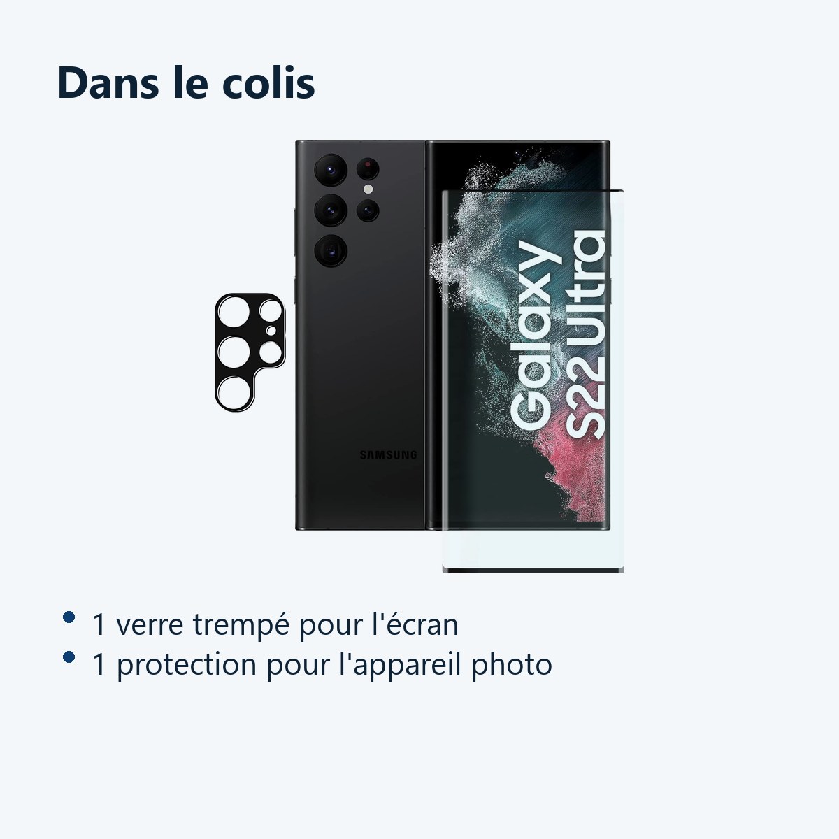 Contenu du colis – Verre Trempe et Protection Camera Arriere Pour Samsung Galaxy S22 Ultra