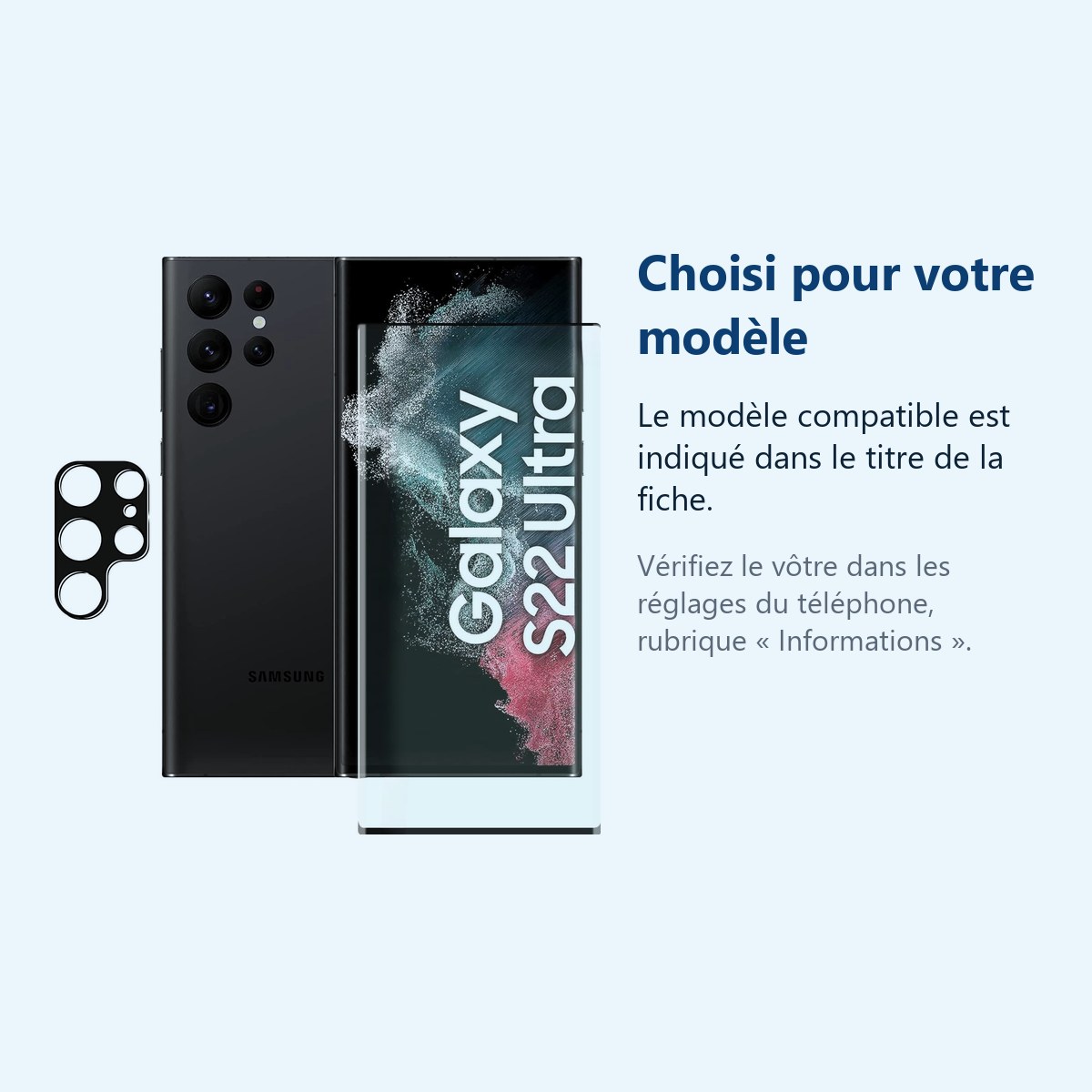 Accessoire ajusté au modèle exact – Verre Trempe et Protection Camera Arriere Pour Samsung Galaxy S22 Ultra