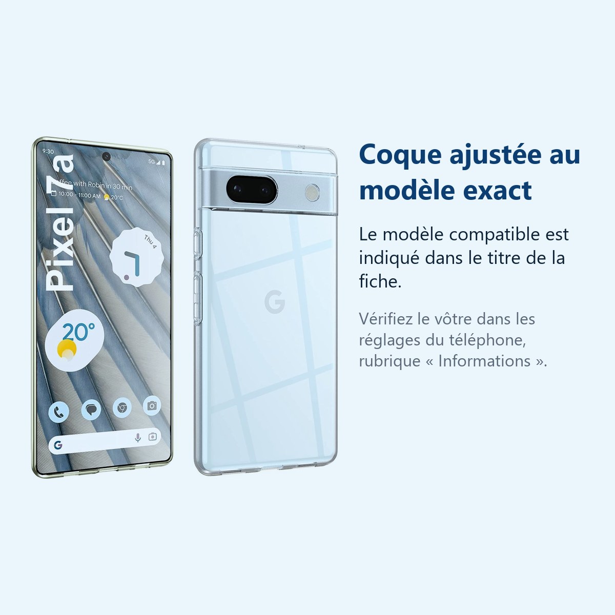 Accessoire ajusté au modèle exact – Coque Silicone Transparente Pour Google Pixel 7a