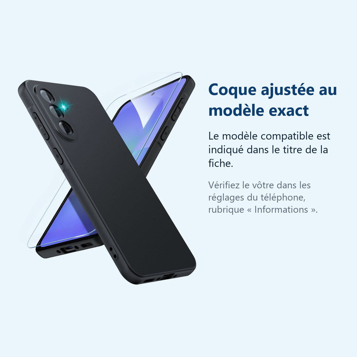 Accessoire ajusté au modèle exact – Coque Pour Samsung Galaxy A36 5G Silicone Noir + Verre Trempe
