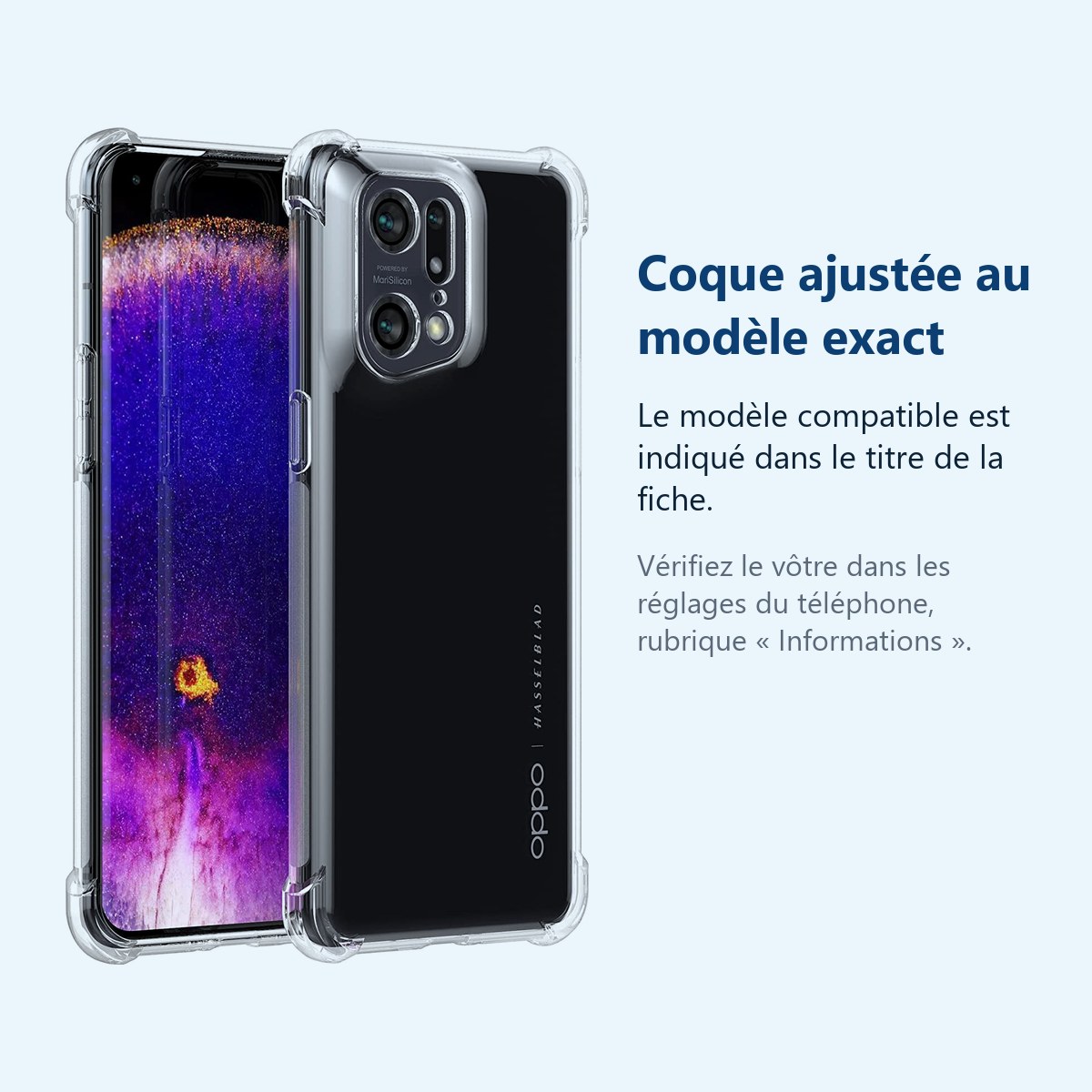Accessoire ajusté au modèle exact – Coque Silicone Transparente Angles Renforces Pour Oppo Find X5 Pro