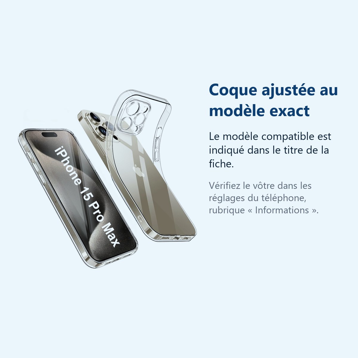Accessoire ajusté au modèle exact – Coque Silicone Transparente Pour iPhone 15 Pro Max / Ultra