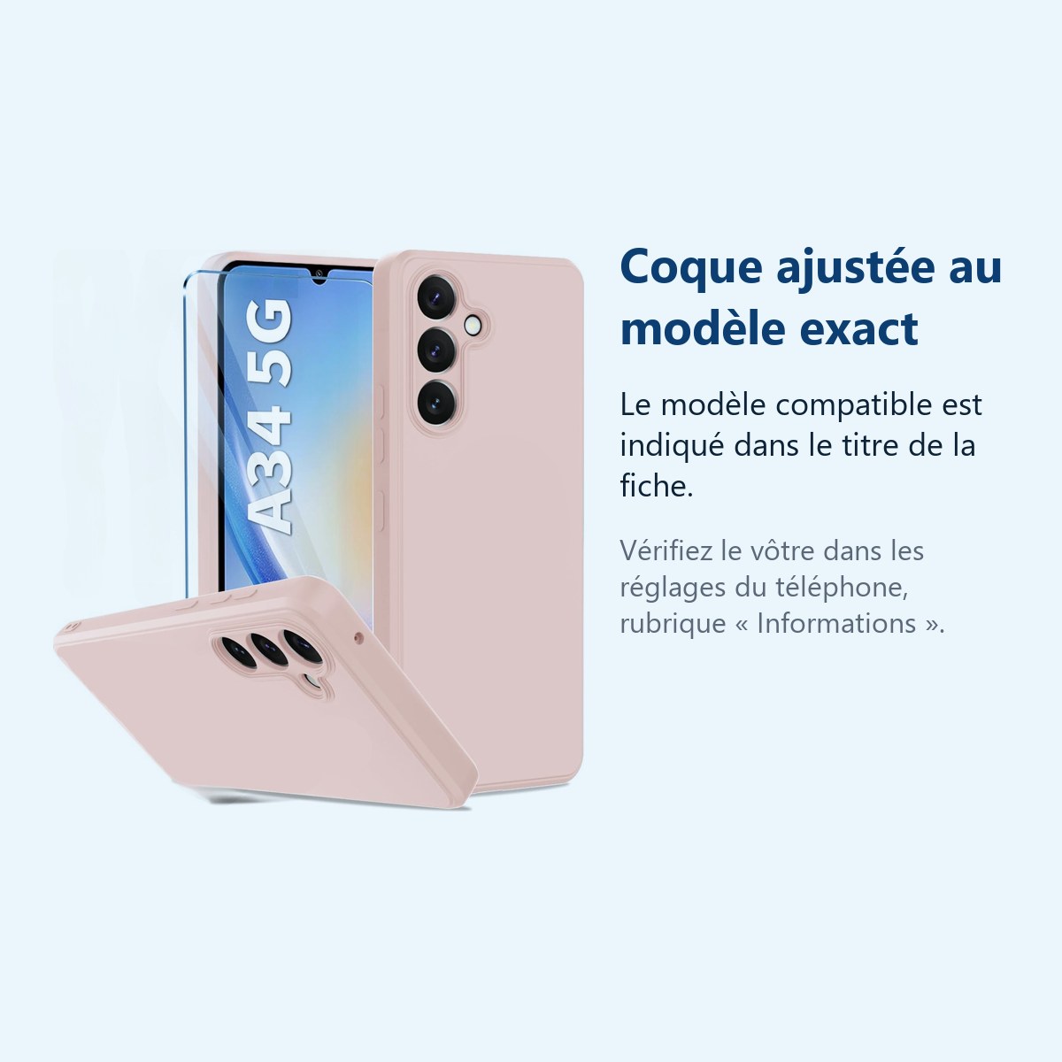 Accessoire ajusté au modèle exact – Coque Pour Samsung Galaxy A35 5G Silicone Rose + Verre Trempe