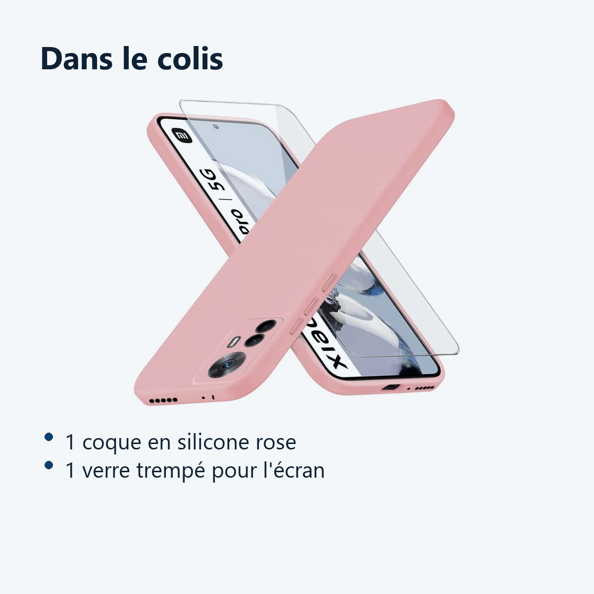 Contenu du colis – Coque Silicone Couleur Rose + Verre Trempe Pour Xiaomi 12T Pro 5G