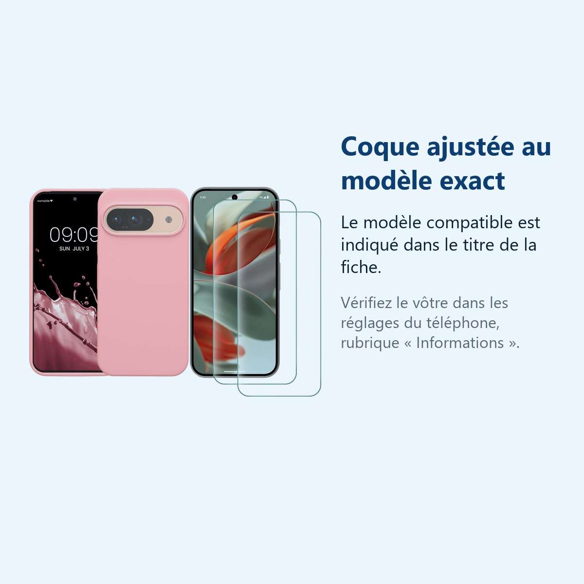 Accessoire ajusté au modèle exact – Coque Silicone Rose + 2 Verres Trempes Pour Google Pixel 9 Pro