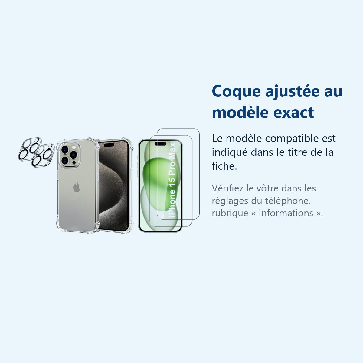 Accessoire ajusté au modèle exact – Coque Silicone Transparente Angles Renforces + Verres Trempes et Protections Camera Arrie