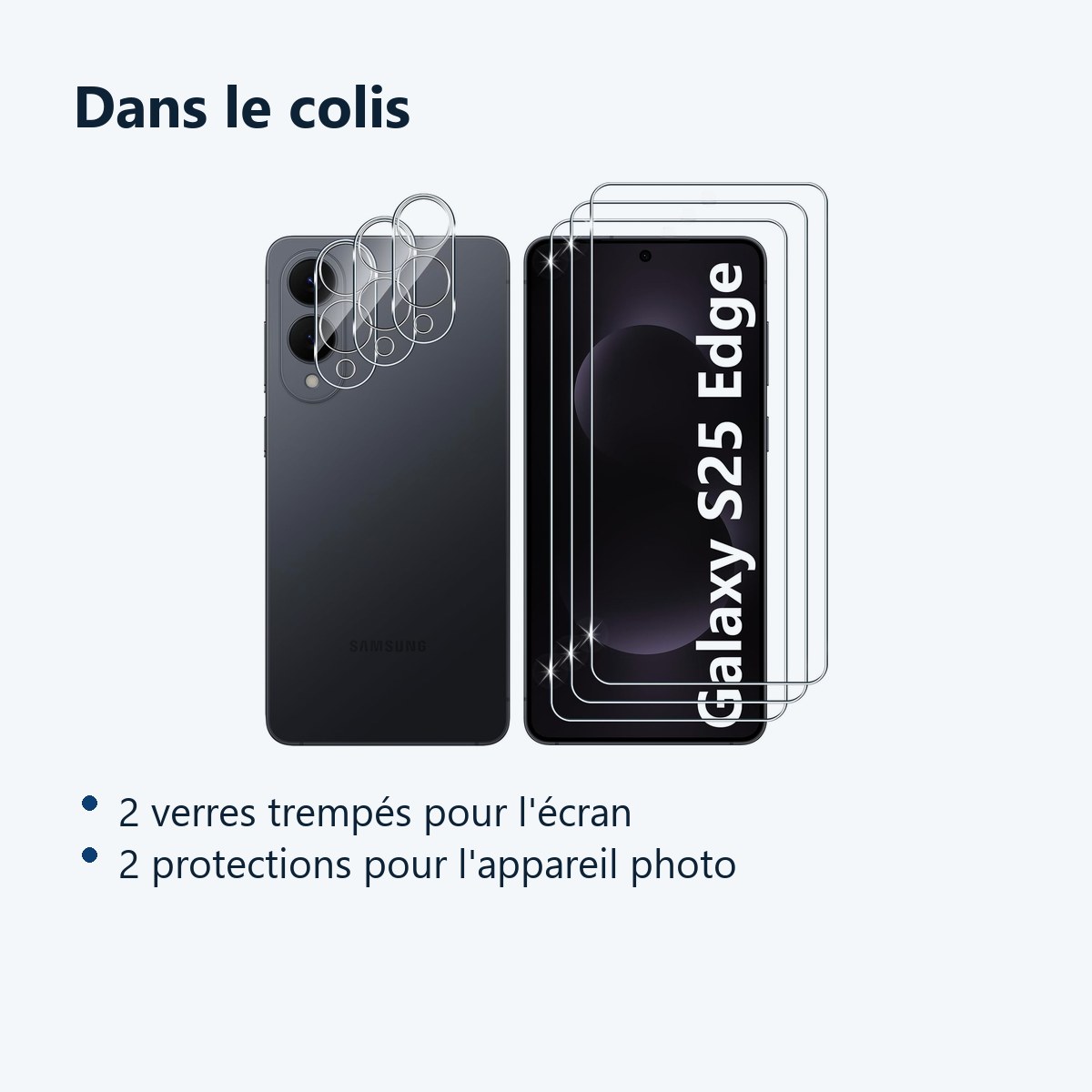 Contenu du colis – Verres Trempes et Protections Camera Arriere x3 Pour Samsung Galaxy S25 Edge