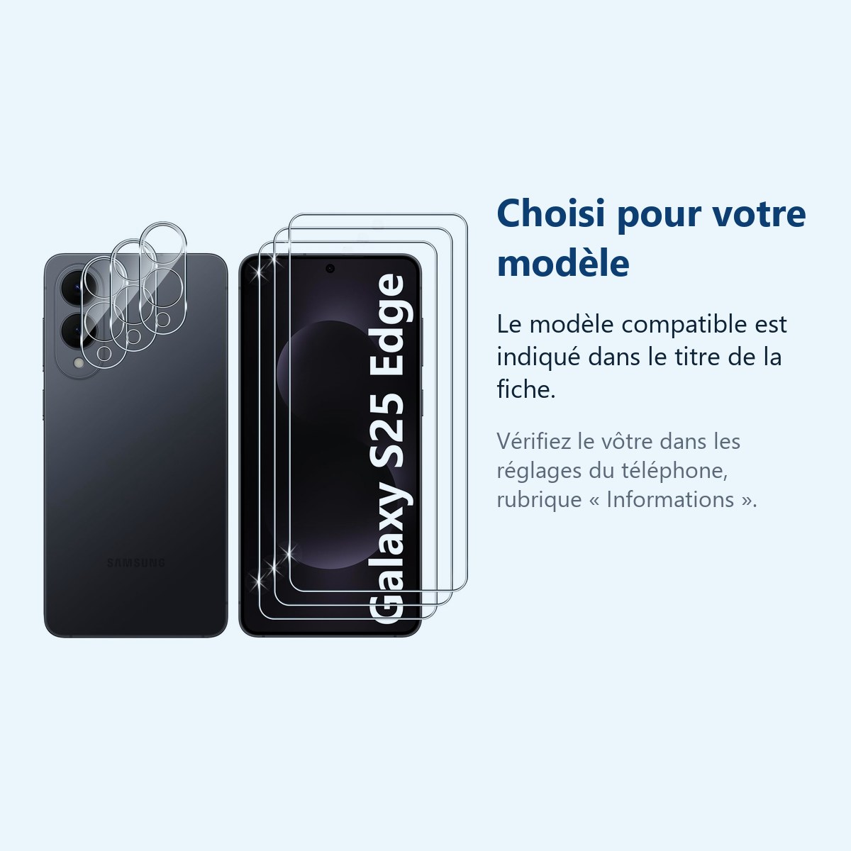 Accessoire ajusté au modèle exact – Verres Trempes et Protections Camera Arriere x3 Pour Samsung Galaxy S25 Edge