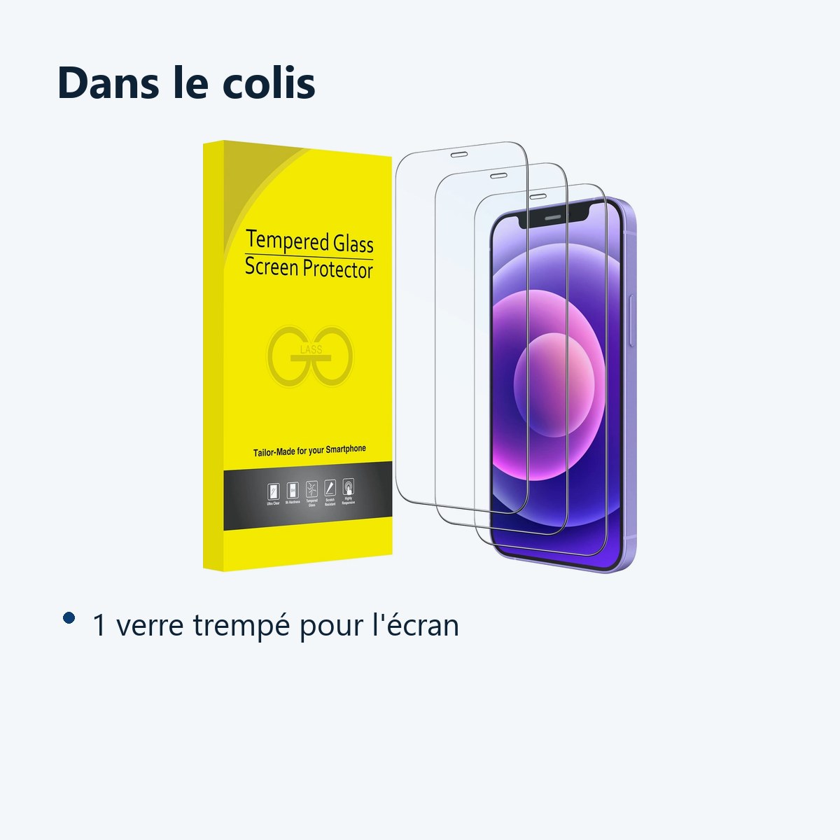 Contenu du colis – Verre Trempé pour iPhone 12 Mini (5,4 pouces) [Pack 3] Film Vitre Protection Ecran