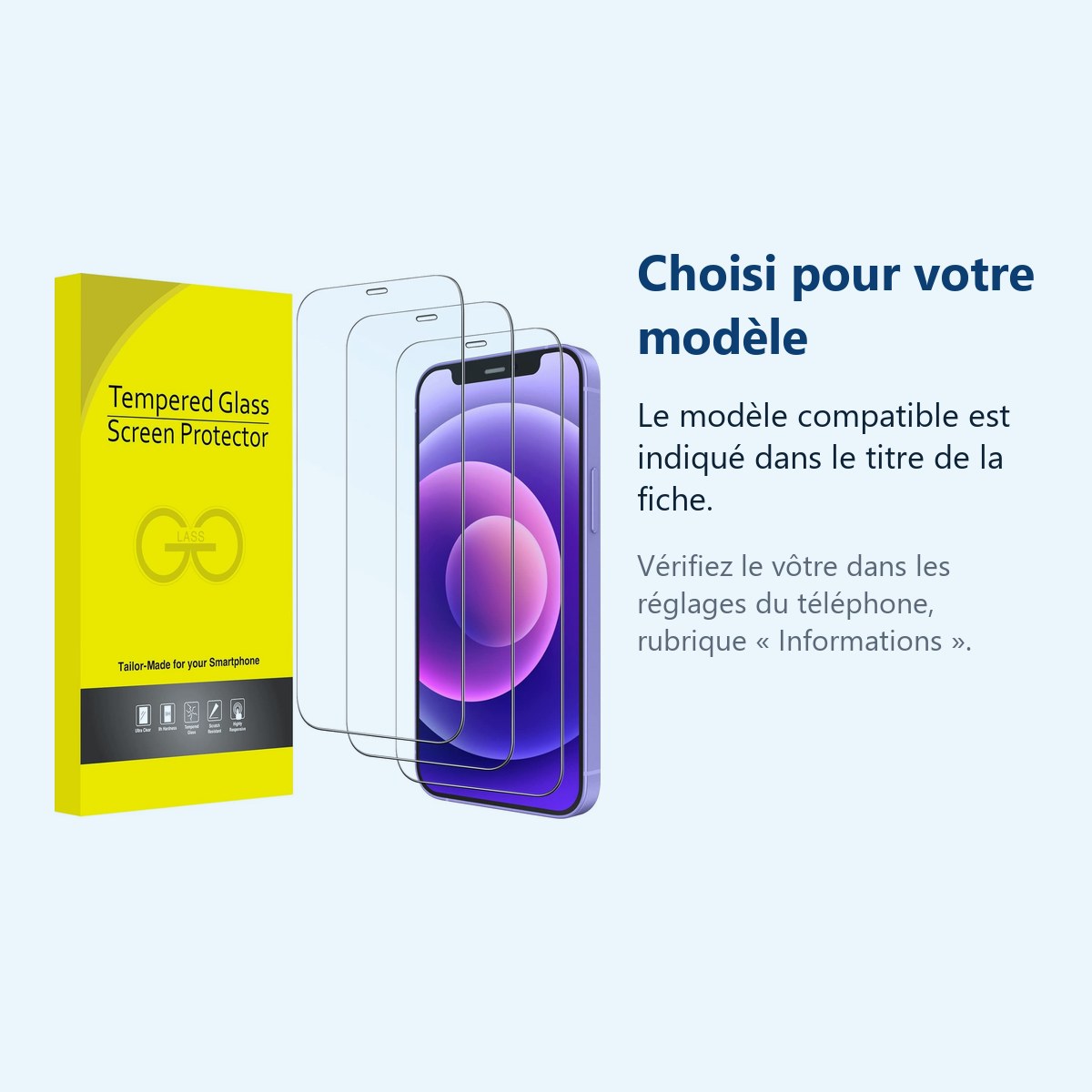 Accessoire ajusté au modèle exact – Verre Trempé pour iPhone 12 Mini (5,4 pouces) [Pack 3] Film Vitre Protection Ecran