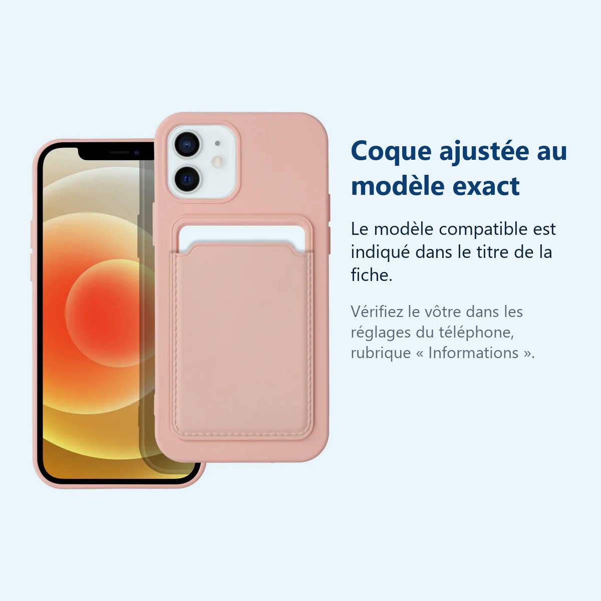 Accessoire ajusté au modèle exact – Coque Silicone avec Porte Carte Rose Pour iPhone 12 / 12 Pro