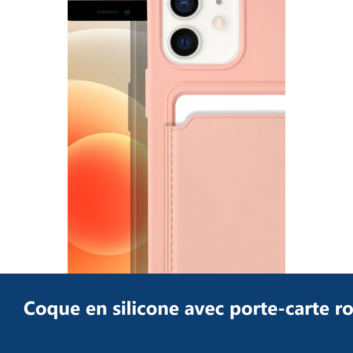 Vue de détail – Coque Silicone avec Porte Carte Rose Pour iPhone 12 / 12 Pro
