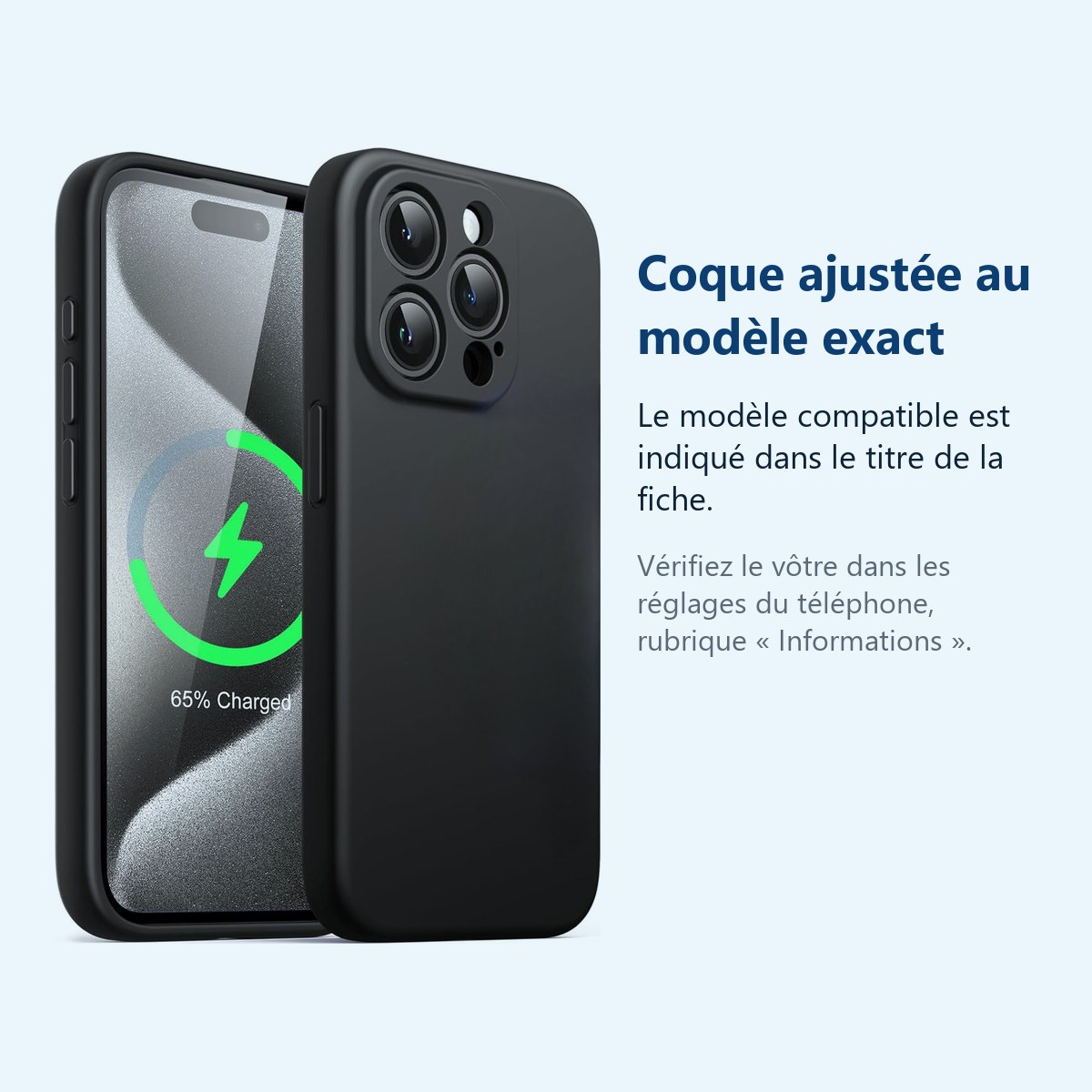 Accessoire ajusté au modèle exact – Coque Pour iPhone 15 Pro Max Silicone Noir