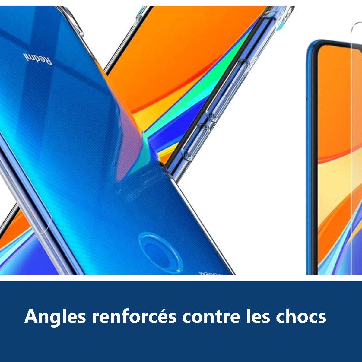 Vue de détail – Coque Silicone Transparente Angles Renforces + Verre Trempe Pour Xiaomi Redmi 9C / 9C NFC